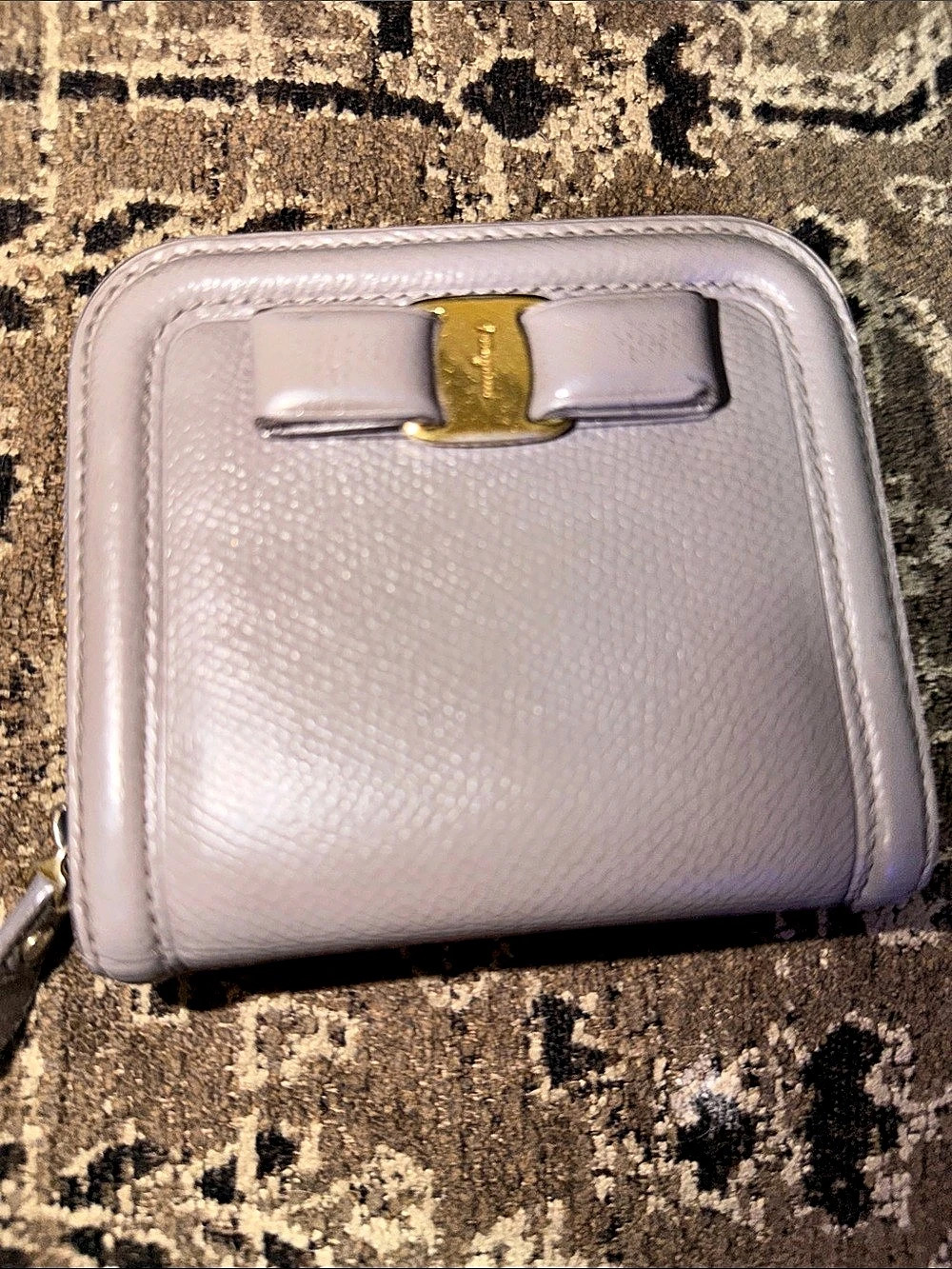 Salvatore Ferragamo Vara Bow Compact Zip-Around Wallet Gray